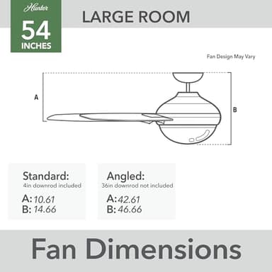 Hunter Fan 54 Inch Black Outdoor/Indoor Ceiling fan with Light and Remote for Porch, Living Room, Office, Kitchen (Renewed) - Image 4