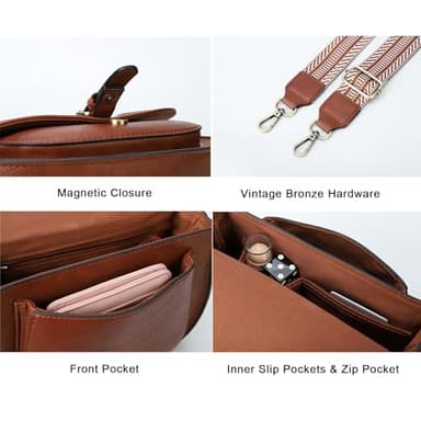 AFKOMST Crossbody Bags for Women,Small Saddle Purse and Boho Cross Body Handbags,Vegan Leather, Brown Guitar Strap - Image 5