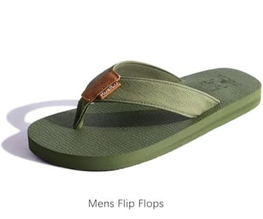 KuaiLu Men's Leather Flip Flops Arch Support Summer Beach Pool Water Thong Sandals Waterproof Rubber Walking Shoes Slip on Orthotic Casual Sport Cushioned Slides Shower Slippers Army Green Size 10.5 - Image 7