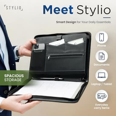 STYLIO Zipper Padfolio Portfolio Binder Organizer | Faux Leather Portfolio for Resume, Documents, Phone, Tablet, Business Supplies and Cards | Notebook Organizer with Letter Sized Notepad Included - Image 2