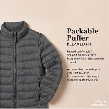 Amazon Essentials Boys' Lightweight Water-Resistant Packable Puffer Jacket, Blue Camo, Large - Image 2