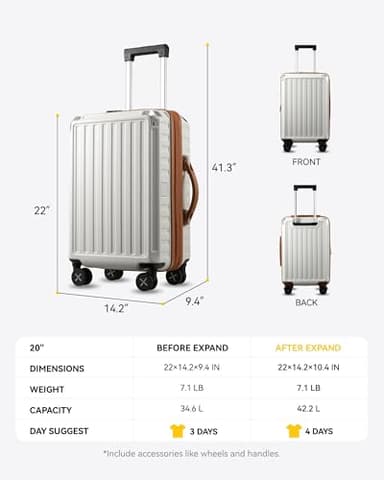 LUGGEX Carry On Luggage Sets 3 Piece, PC Expandable Hardshell Luggage with Spinner Wheels, White Brown - Image 6