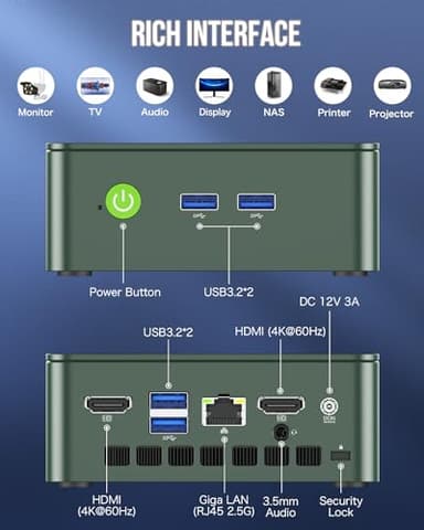 GMKtec Mini PC, Intel Twin Lake N150 (Upgraded N100), 16GB DDR4 RAM 512GB PCIe M.2 SSD, Desktop Computer 4K Dual HDMI/USB3.2/WiFi 6/BT5.2/2.5GbE RJ45 for Office, Business - Image 6