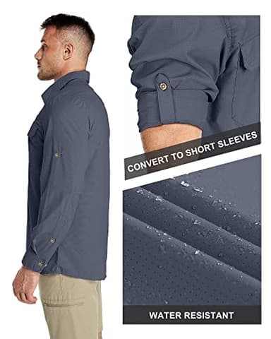 33,000ft Men's Long Sleeve Sun Protection Shirt UPF 50+ UV Quick Dry Cooling Fishing Shirts for Travel Safari Camping Hiking Dark Navy - Image 3