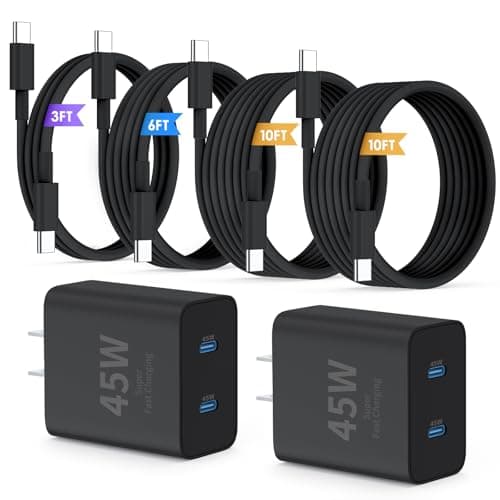 QZIIW Super Fast Samsung Charger Type C,45W Dual Port USB C Fast Charger Block [2-Pack] & Extra Long 60W 3/6/10/10FT USB C Cable - PD Quick Charging 3.0 For Samsung Galaxy S25 Ultra/S24+/S23 iPhone 16 - Image 1