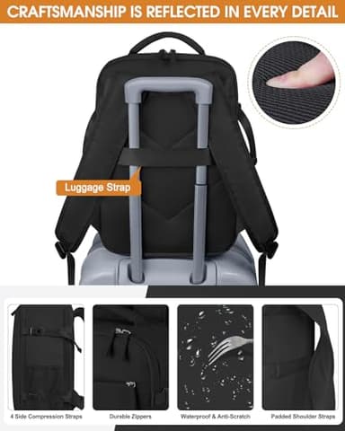Capolo Travel Backpack for Women Men Waterproof Laptop Backpack Airlines Approved Personal Item Backpack Bag Computer Bookbag for Business, Work, Traveling Fits 15.6 Inch Laptop(Black Zipper) - Image 6