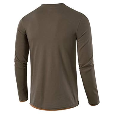 VANCOOG Men's Classic Comfort Soft Slim Fit Long Sleeve Henley T-Shirt Polo Shirts-Dark Army Green-M - Image 2