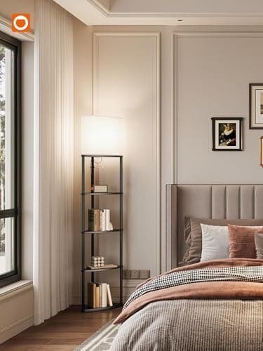 addlon Floor Lamp with Shelves, 5-Tier Adjustable Corner Lamp with 3 Color Temperatures & Linen Shade,Modern Floor Lamps for Living Room, Home Office & Bedroom (E26 LED Bulb Included, 800lm) - Brown - Image 7