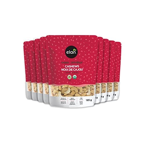 Elan Organic Raw Cashews, Unroasted, Unsalted, Non-GMO, Vegan, Gluten-Free, Kosher, Raw Nuts, Healthy Snack, 8 pack of 6.5 oz - Image 1