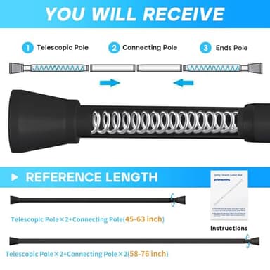 Shower Curtain Rod Black Tension Rod 45 to 77 Inch Spring Curtain Rod Shower rod Non Slip shower curtain rod 1pcs for Windows No Drilling Adjustable Tension Rods of Curtain Window Closet Kitchen - Image 5