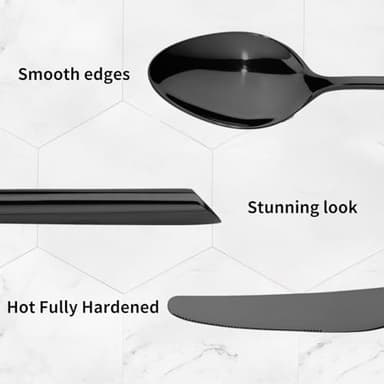 Alata Bailey Black 20-Piece Forged Stainless Steel Flatware Set Cutlery Set, Service for 4, Silver Finish, Dishwasher Safe - Image 3