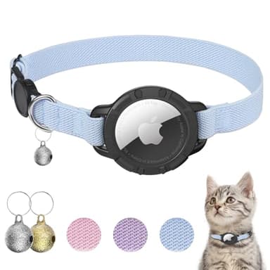 AirTag Cat Collars, Stretchy Collar with Apple AirTag Holder and Bell, Breakaway Ultra Design Elastic GPS Tracking Collars for Cats and Puppies, (7.5-12.5 Inch), Blue - Image 1
