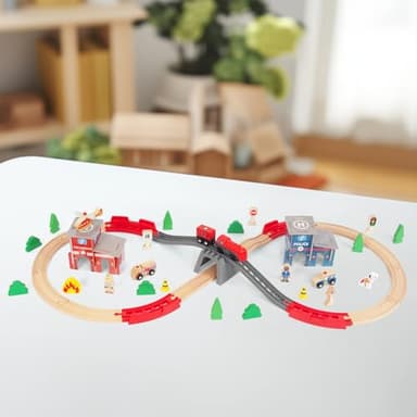 WoodenEdu Wooden Train Set for Toddler - 60 Pcs- with Wooden Tracks fits Thomas, fits Brio, fits Chuggington, fits Melissa and Doug - Expandable, Changeable-Train Toy for 3 4 5 Years Old Girls & Boys - Image 6