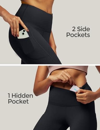 IUGA High Waist Yoga Pants with Pockets, Leggings for Women Tummy Control, Workout Leggings for Women 4 Way Stretch Black - Image 3
