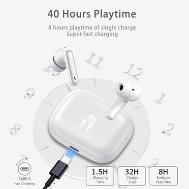 Wireless Earbuds, Bluetooth 5.4 Headphones in Ear with 4 ENC Noise Cancelling Mic, New Wireless Earphones HiFi Stereo Deep Bass 40H Playtime, In-Ear Bluetooth Earbuds LED Display IP7 Waterproof, White - Image 6