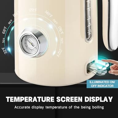 SUSTEAS Electric Kettle - 57oz Hot Tea Kettle Water Boiler with Thermometer, 1500W Fast Heating Stainless Steel Tea Pot, Cordless with LED Indicator, Auto Shut-Off & Boil Dry Protection, Beige - Image 8