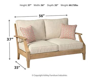 Signature Design by Ashley Clare View Coastal Outdoor Patio Eucalyptus Loveseat with Cushions, Beige - Image 3