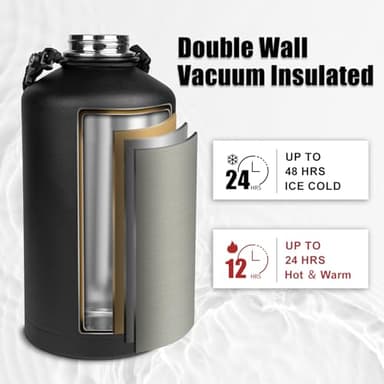 ABOTOCUP Gallon Water Bottle Insulated Keep Cold24H & Hot12H, Large 1 Water Bottle Gallon with Straw Lids&Paracord Handle, 128oz Water Bottle Double Wall Leak-proof BPA Free with Powder Coated - Image 4