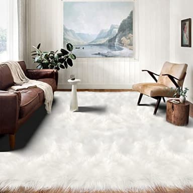 Latepis 12x12 Area Rugs for Bedroom White Faux Fur Rug Washable Super Fluffy Rug Faux Sheepskin for Living Room Floor Sofa Shag Rug Office Home Décor, Square - Image 1