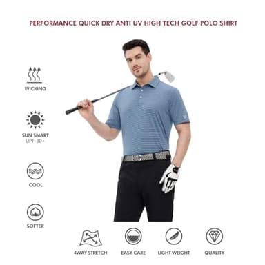 Mens Golf Shirts Moisture Wicking Dry Fit Short Sleeve Performance Sport Stripe Golf Polo Shirts for Men - Image 5