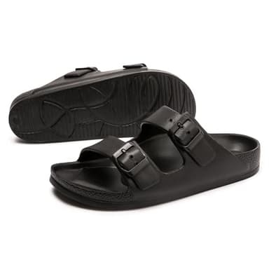 FUNKYMONKEY Women's Comfort Slides Double Buckle Adjustable EVA Flat Sandals (7 M US-Women, Black) - Image 5