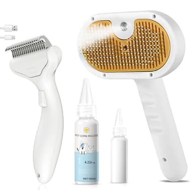3-in-1 Pet Steam Brush Set for Dogs & Cats, Grooming Comb with Spray, Defur Tool, Water-Assisted Hair Removal, Spritz Brush, Multi-Purpose Kit, Undercoat Rake, Deshedding Brushes, Dematting Brush. - Image 1