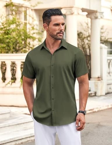 COOFANDY Men's Button Down Shirt Short Sleeve Dress Shirt Casual Beach Summer Wedding Shirt - Image 5