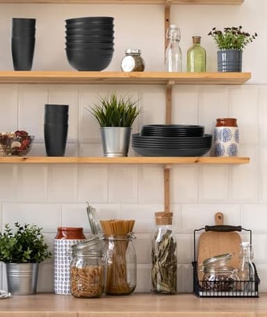 Quatish 24 Piece Plates and Bowls Sets for 6, Unbreakable Dinnerware Sets, Plastic Dish Set for Camping, Dishwasher Microwave Safe, Outdoor Kitchen and Apartment Dinning RV Essentials, Black - Image 7