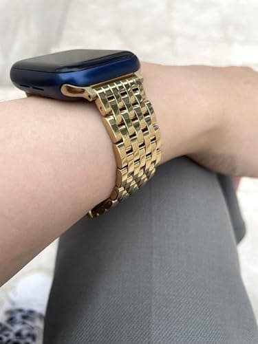 Seven-link Watch Bands for Apple Watch 10,Se,9,8,7,6,5,4,3,2,1 for Women, Dressy Stainless Steel Metal Band for Apple Watch 40mm 41mm 42mm 38mm for iWatch, 14K Light Gold - Image 3