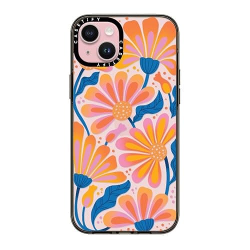 CASETIFY Compact iPhone 15 Plus Case [4 ft. 2X Military Grade Drop Protection/Slim/Lightweight] - Lazy Daisy - Clear Black - Image 1