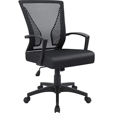 Furmax Office Chair Ergonomic Computer Desk Mesh Chair Mid Back Swivel Lumbar Support with Armrest (1, Black) - Image 1