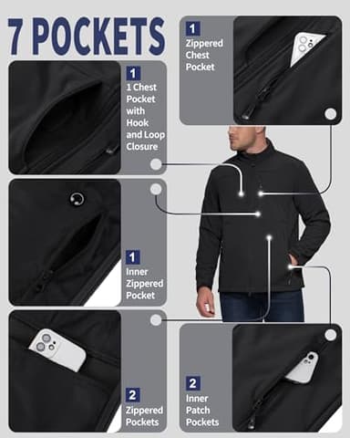 33,000ft Men's Lightweight Softshell Jacket Warm Fleece Lined Windbreaker Waterproof Soft Shell for Outdoor Hiking - Image 3