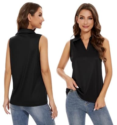 Ullnoy Women's Lightweight Polos Tops Sleeveless Golf Polo Shirt for Women Moisture Wicking Activewear Polos Tops 3 Pack Black/White/Gray M - Image 3