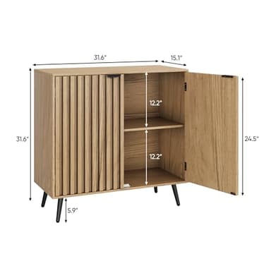 Smuxee Fluted Sideboard Cabinet, Freestanding Natural Buffet Cabinet with Adjustable Shelf, Wood Storage Cabinet for Living Room, Entryway, Hallway - Image 2