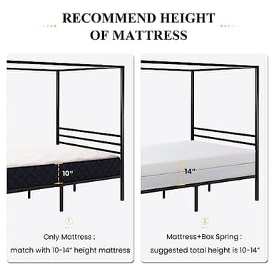 SHA CERLIN Canopy Bed Frame Queen Size/Mattress Foundation with Metal Slats Support/No Box Spring Needed/Easy Assembly/Black - Image 7