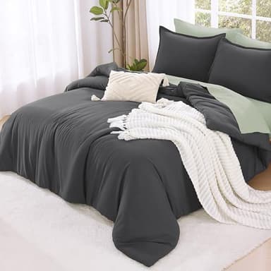 Litanika Oversized King Comforters Dark Grey Super King Size, 3 Pieces Lightweight Solid Bedding Comforter Set, All Season Fluffy Bed Set (120x120In Comforter & 2 Pillowcases) - Image 4