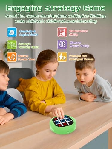 Dollox 4-in-1 Mini Tic Tac Toe Bolt Game, Electronic Handheld Game Puzzle Board Games Console Brain Training Includes Tic Tac Toe, Memory Flash, Whack-a-Mole Family Fun Travel Games (Green) - Image 7