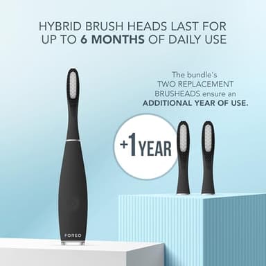 FOREO ISSA 3 Bundle - Ultra-Hygienic 4-in-1 Silicone Sonic Electric Toothbrush + 2 x ISSA Hybrid Wave Brush Head - White Teeth, Clean Gums, Cheeks & Tongue, Soft Toothbrush - Black - Image 3