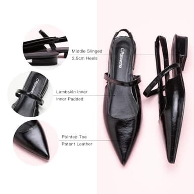 C.Paravano Women's Slingback Flats | Pointed Toe Flats | Women's Slingback Dress Shoes | Sandals(Size 6,Black Flats) - Image 4