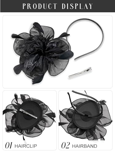 SWEETV Fascinators Hats for Women Tea Party Hat and Gloves Set for Kentucky Fascinator Derby, Cocktail, Wedding, Fancy Dress Party, Black - Image 4