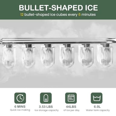 Heynemo 3-in-1 Ice Maker, Ice Dispenser for Ice Making, Ice Crushing, Ice Water, Nugget Ice Machine Countertop, 44lbs Daily Capacity, 12 Ice Cubes in 6 Mins, Perfect for Home, Kitchen, RV Use - Image 4