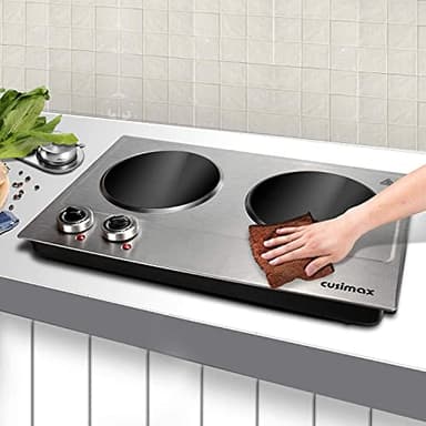 CUSIMAX 1800W Ceramic Electric Hot Plate for Cooking, Dual Control Infrared Cooktop, Double Burner, Portable Countertop Burner, Glass Plate Electric Cooktop, Silver, Stainless Steel-Upgraded Version - Image 5