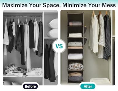 YOUDENOVA Hanging Closet Organizer, 6-Shelf Closet Hanging Storage Shelves, 2 Packs, Grey - Image 8