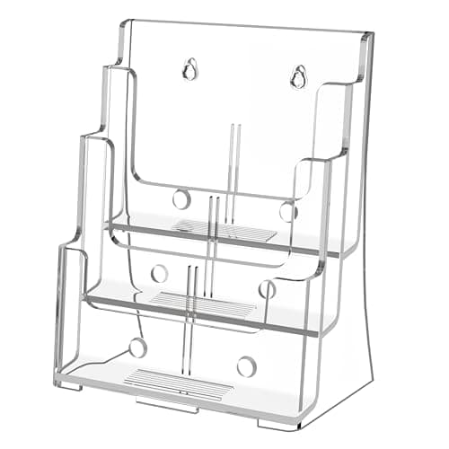 FUCDTEFC Acrylic Brochure Holder 8.5x11, Clear 3 Tier Magazine Holder Brochure Display Stand With Removable Divider for 4 x9 Inch Literature Pamphlet Flyer Holder for Wall Mount or Countertop - Image 1