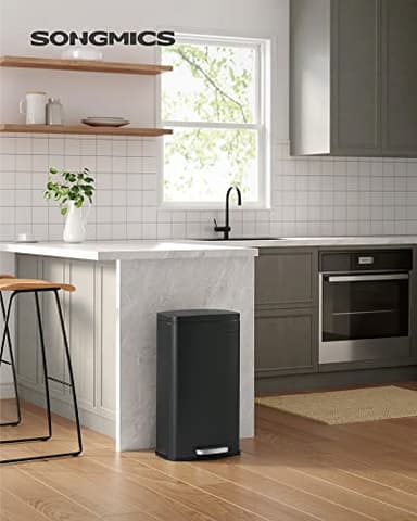 SONGMICS Trash Can with Lid, 8 Gallon Garbage Can, Stainless Steel Small Waste Bin with Step Pedal and Inner Bucket, Soft Close, Kitchen, Black ULTB102B01 - Image 2