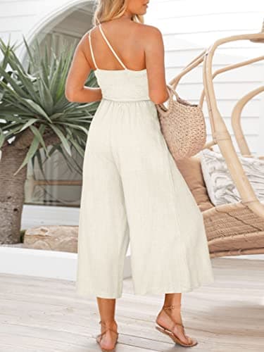 ANRABESS Women's Summer Straps One Shoulder Dressy High Waist Casual Wide Leg Jumpsuit Romper with Pockets 502mibai-M - Image 6
