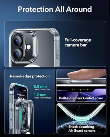 ESR for iPhone 17 Case, Camera Control, Compatible with MagSafe, Shockproof Military-Grade Protection, Magnetic Phone Case for iPhone 17, Classic Hybrid Case, Clear - Image 3