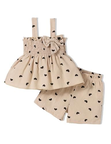 12-18 Months Girl Clothes Baby Girl Clothes 2 Years Old Toddler Girl Summer Outfits Ruffle Sleeveless Shirts Linen Tank Tops Shorts Set Clothing Apricot - Image 1