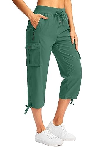Soothfeel Women's Cargo Capris Pants with 6 Pockets Lightweight Quick Dry Travel Hiking Summer Pants for Women Casual (Green, 3XL) - Image 1