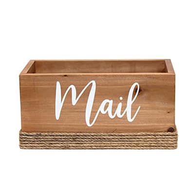 Elegant Designs HG2036-NWD Homewood Farmhouse Rustic Wood Decorative Mail Holder, Bills, Letter Storage, Sorter w Wrapped Rope, Cutout Handles w Mail White Script for Décor, Desk, Office, Nat Wood - Image 1